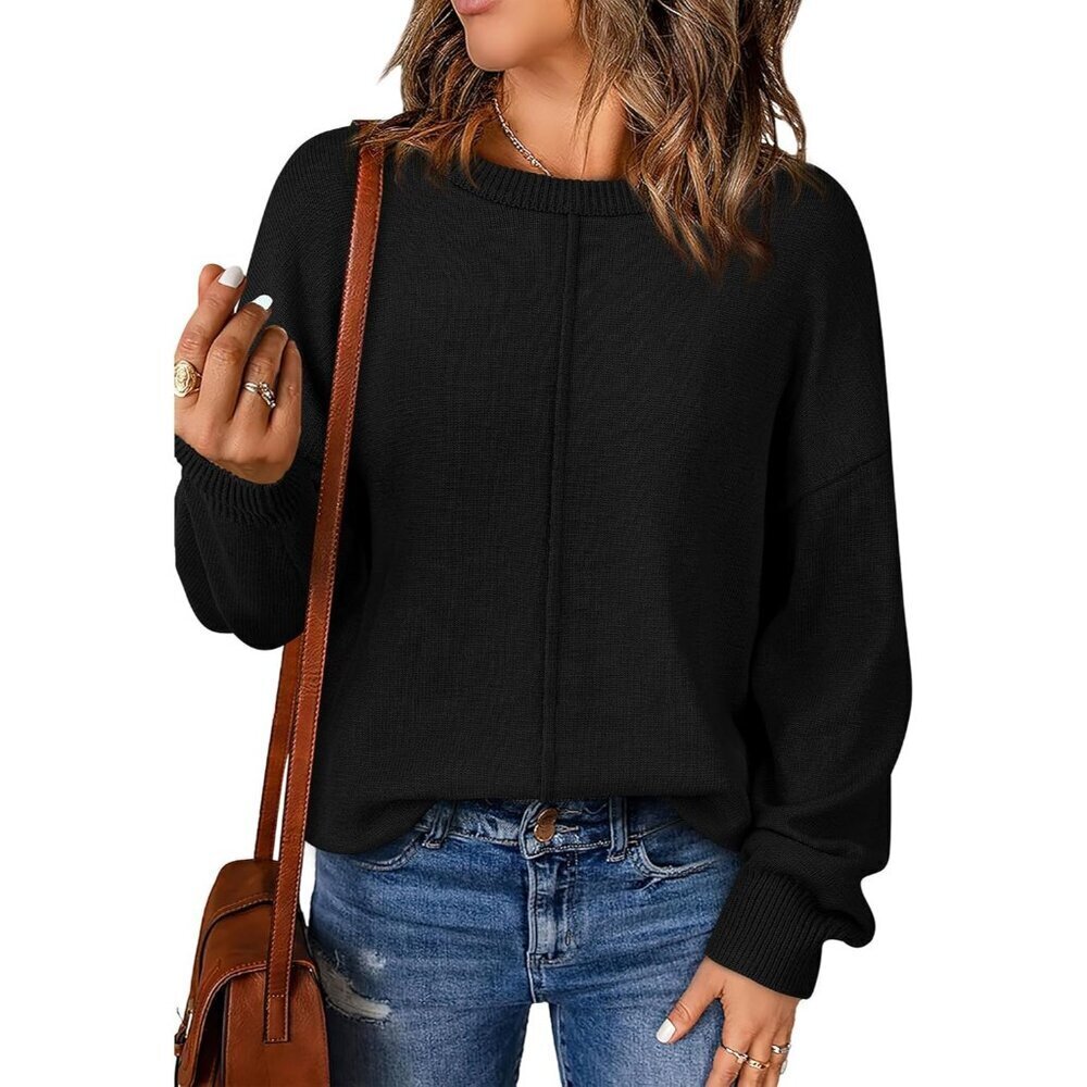 Women's Cotton Acrylic Crewneck Sweater Long Sleeve Casual Knit Top